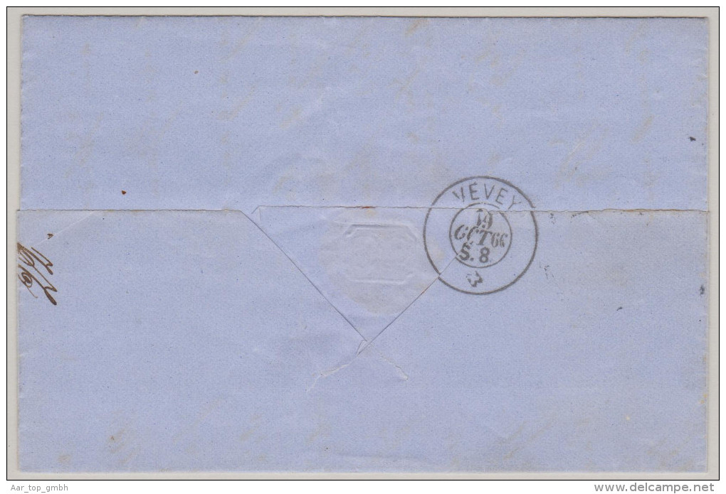 Heimat BE HEIMBERG 1865-10-19 Lang-Stempel Auf Brief Nach Vevey Mit 10Rp Blau Sitz.Helv - Lettres & Documents