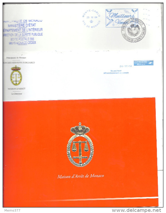 MONACO -- MONTE CARLO -==- 2 Grandes Enveloppes Diverses Flammes 2009 / 2012 + Encart Rouge De Voeux - Poststempel