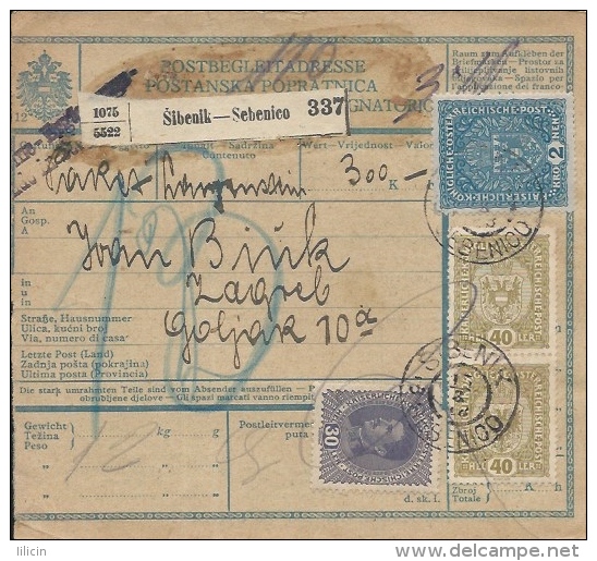 Sprovodni List (Bulletin D´expédition) DO000080 - Sibenik To Zagreb 1918 - Other & Unclassified