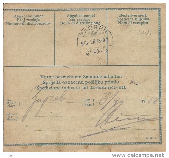 Sprovodni List (Bulletin D´expédition) DO000080 - Sibenik To Zagreb 1918 - Other & Unclassified