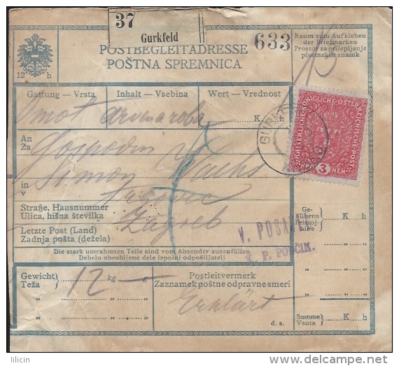 Sprovodni List (Bulletin D´expédition) DO000081 - Krsko To Zagreb 1918 - Other & Unclassified