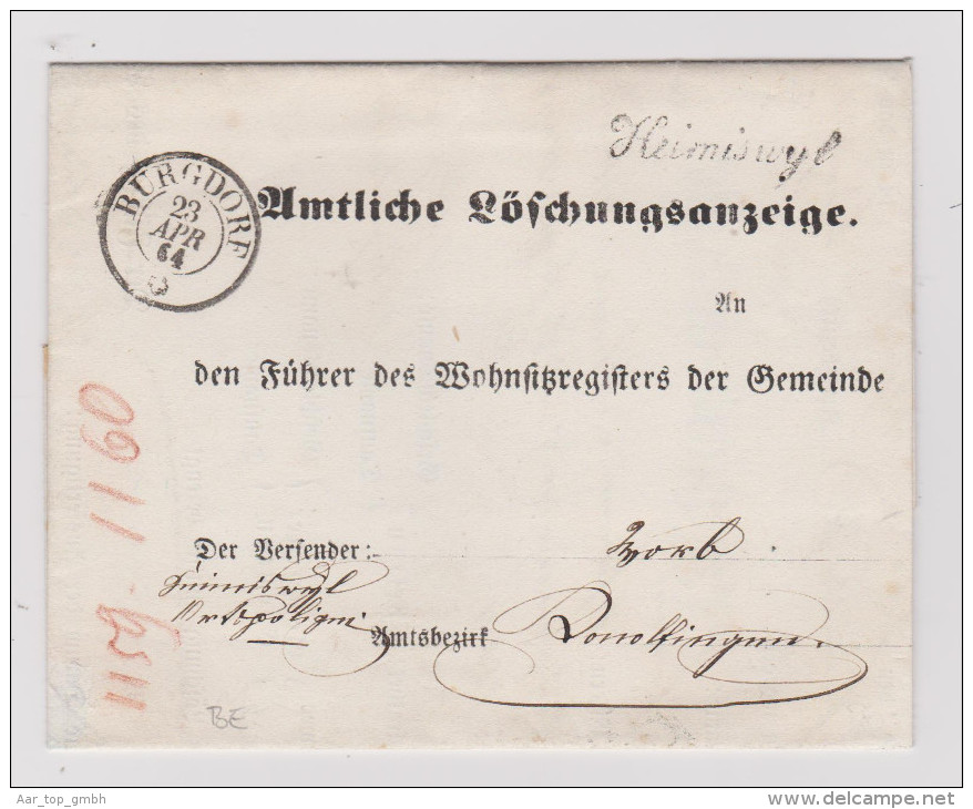 Heimat BE Heimiswyl 1864-04-23 Schreibschrift-O BOM>Konolfingen - Lettres & Documents