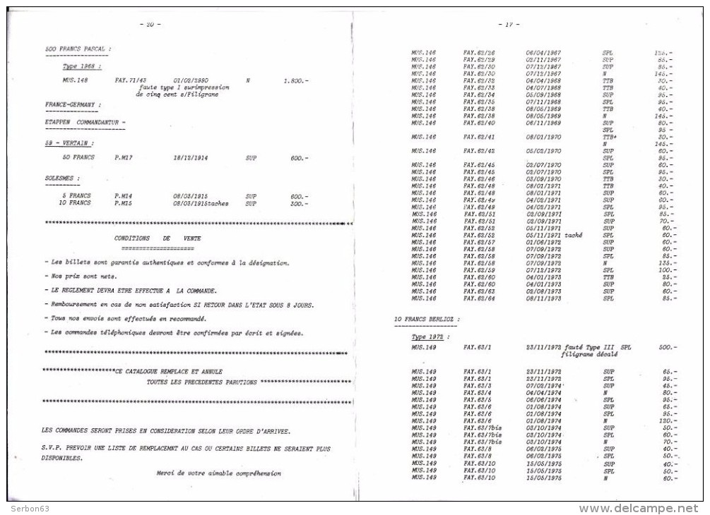 1 CATALOGUE 1992 COLLECTION PAPIER MONNAIE FRANCE ET ETRANGER 21X15cm EDITIONS NUMIS'AISNE 36 PAGES - Französisch