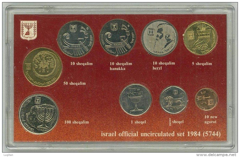 ISRAELE - MINT SET - 9 Piece '1984 Official Uncirculated Set'. Coins W/o Mint Mark. Plastic Style Holder. - Israele