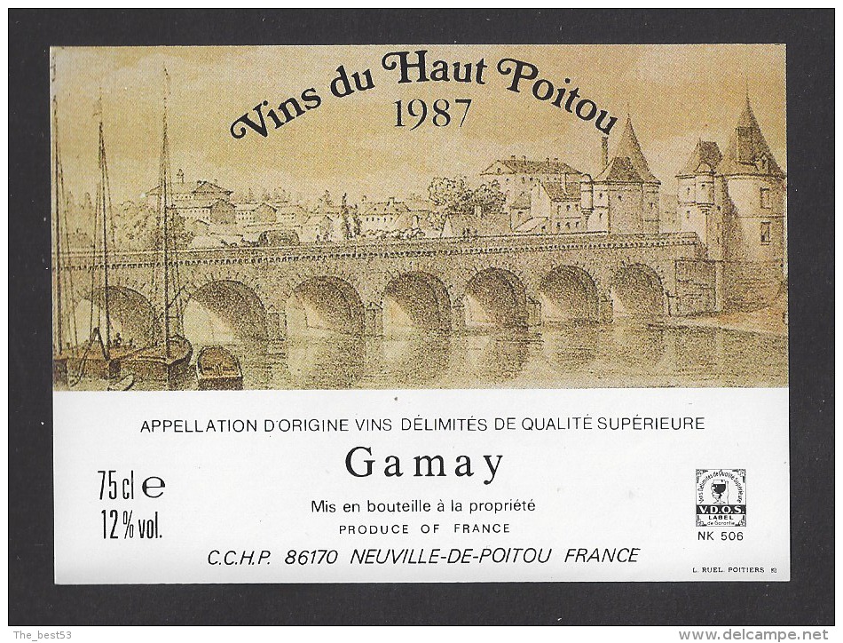 Etiquette De Vin  Du Haut Poitou Gamay 1987    -  Thème Pont - Bruggen