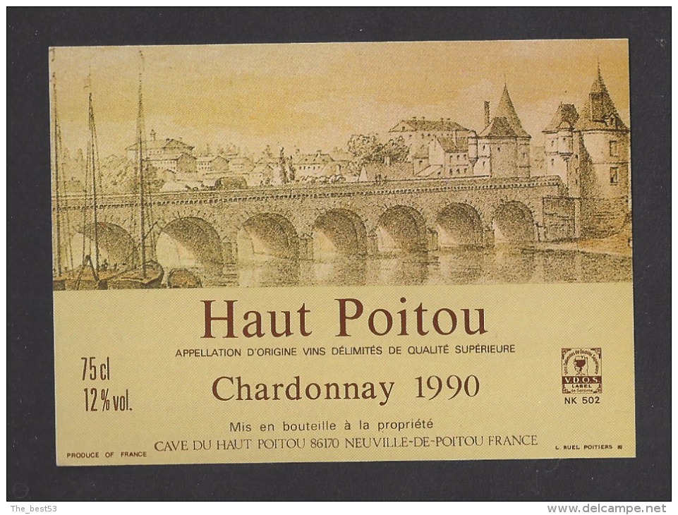 Etiquette De Vin  Du Haut Poitou Chardonnay 1990    -  Thème Pont - Ponti
