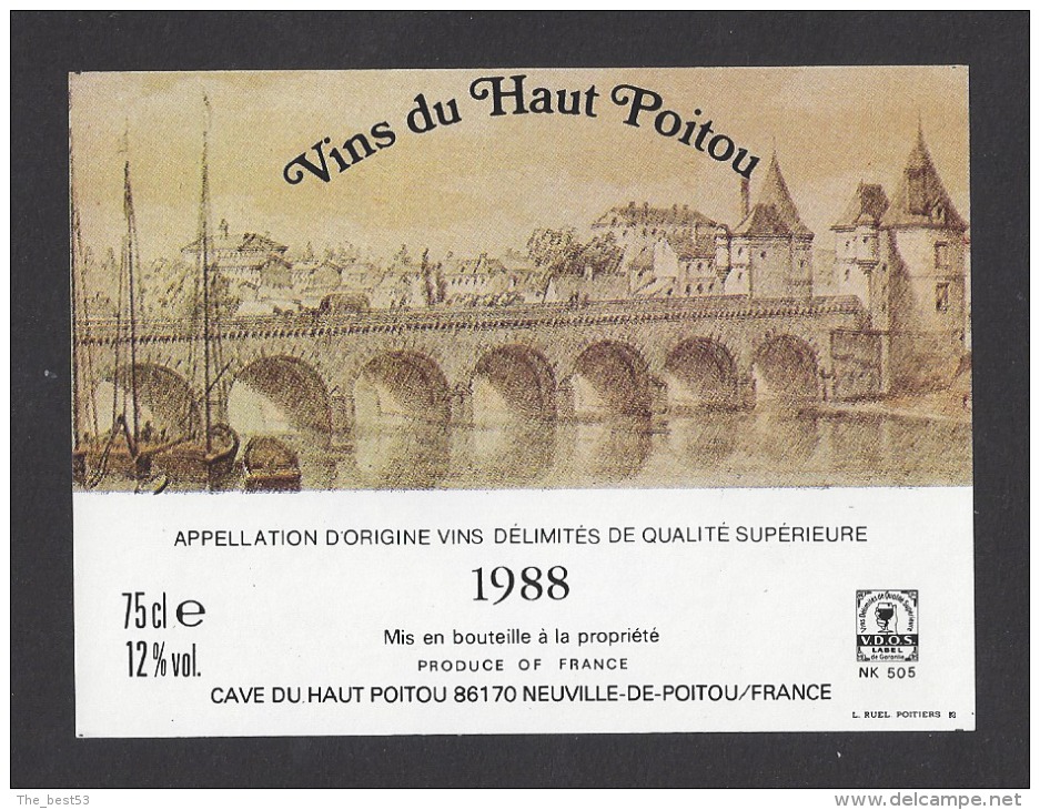 Etiquette De Vin  Du Haut Poitou 1988    -  Thème Pont - Bridges