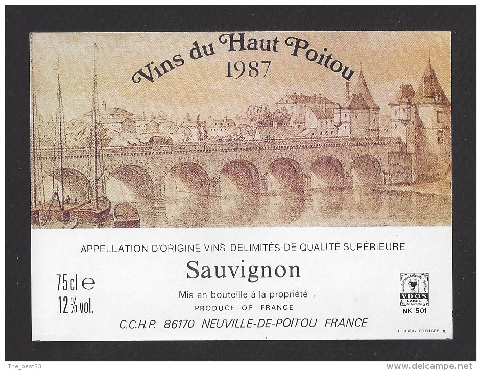Etiquette De Vin  Du Haut Poitou Sauvignon 1987    -  Thème Pont - Ponts