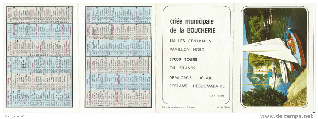 CALENDRIER DE POCHE 1973 - CRIEE MUNICIPALE DE LA BOUCHERIE à TOURS (INDRE ET LOIRE) - Petit Format : 1961-70