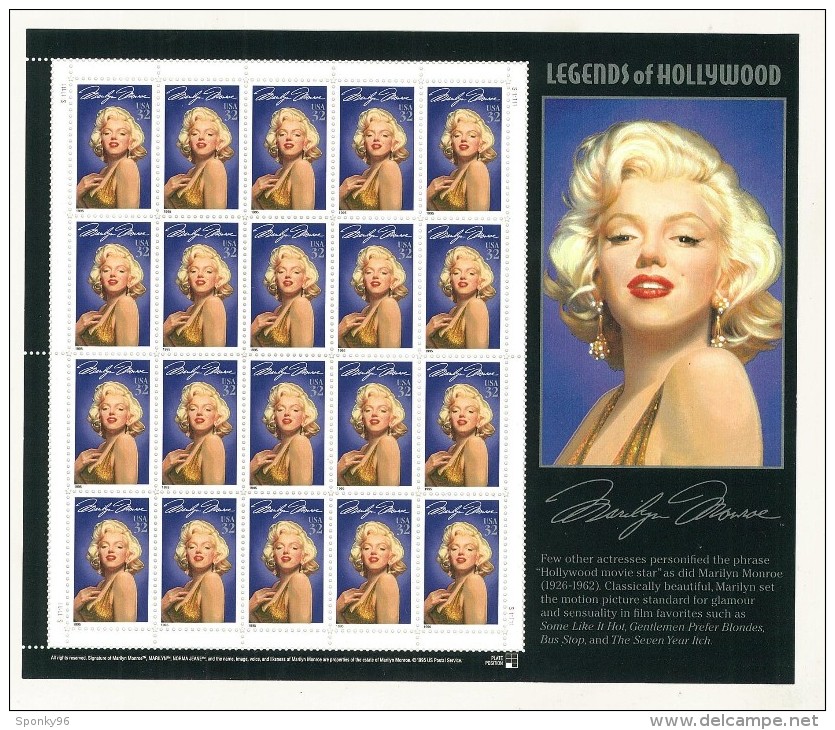 FOGLIO INTERO - LEGENDS OF HOLLYWOOD - MARILYN MONROE -  ANNO 1995 -  PLATE POSITION NUMBER 5 - - Hojas Completas