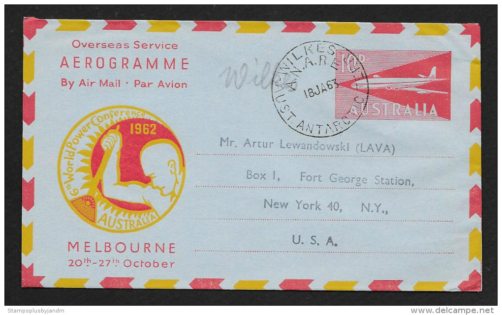 AUSTRALIA Aerogramme 10d Airplane World Power Conference 1963 Wilkes Cancel To USA! STK#X20747 - Ganzsachen