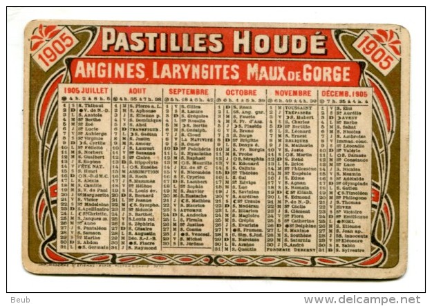 T/ Calendrier 1905 : Publicité Pour Pastilles "Houdé", Angines, Laryngites, Maux De Gorge (2 Scans) - Petit Format : 1901-20