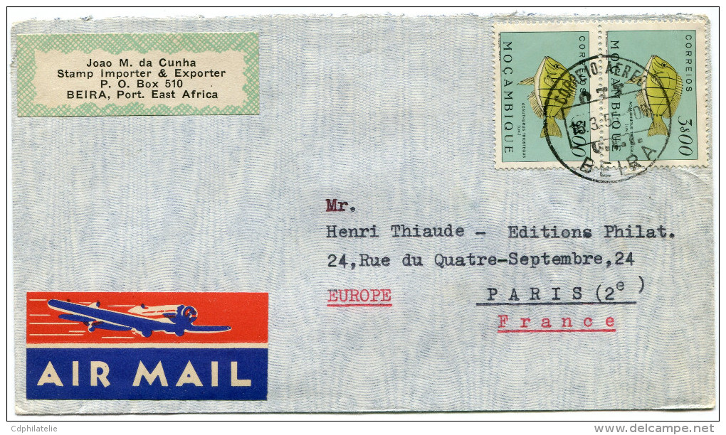 MOZAMBIQUE LETTRE PAR AVION DEPART BEIRA 16-3-55 POUR LA FRANCE - Mozambique