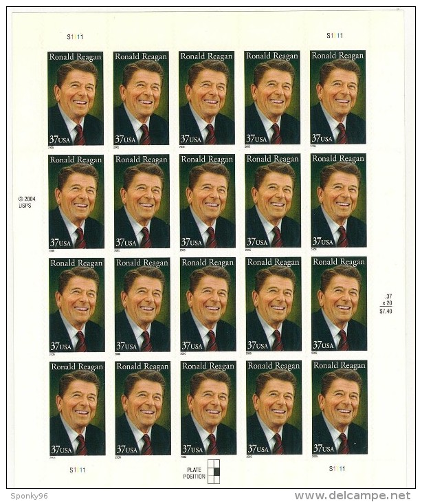 ANNO 2005 - OMAGGIO A RONALD REAGAN - 40° PRESIDENTE DEGLI STATI UNITI D'AMERICA - PLATE POSITION NUMBER 4 - - Sheets