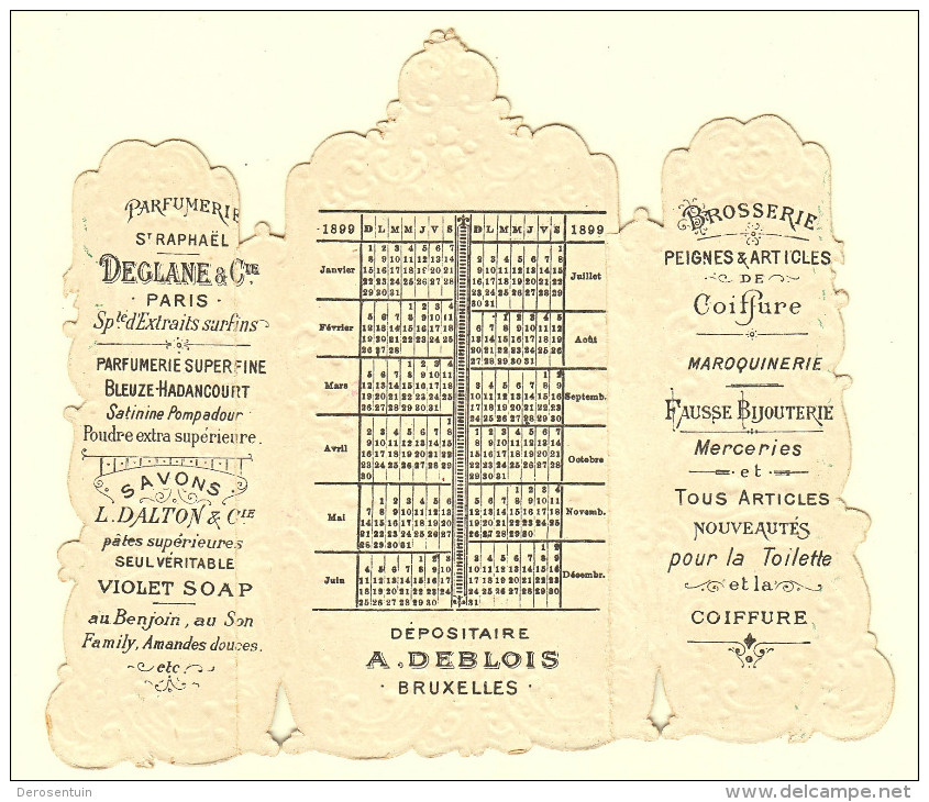 1899 Deblois Bruxelles Brussel Kalender Calendrier Parfumerie Brosserie Zeldzaam Rare Kalendertje Petit Illustré Fille - Small : ...-1900