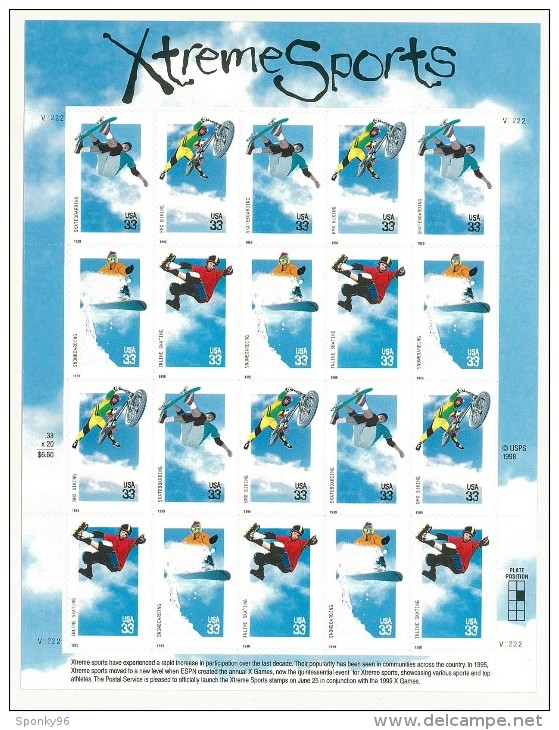 MINIFOGLIO - ANNO 1999 - XTREME SPORTS - SPORT ESTREMI - FRANCOBOLLI AUTOADESIVI - PLATE POSITION NUMBER 4 - - Sheets