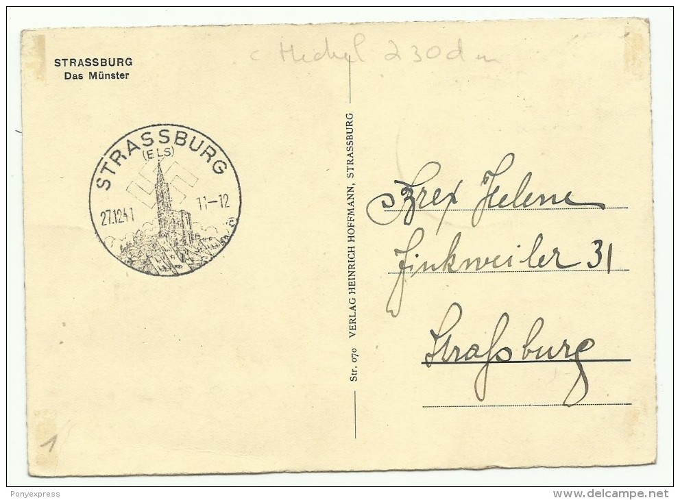 Cachet Illustré Strassburg Sur 30 Pf Sur Carte Cathédrale De 1941 - Lettres & Documents