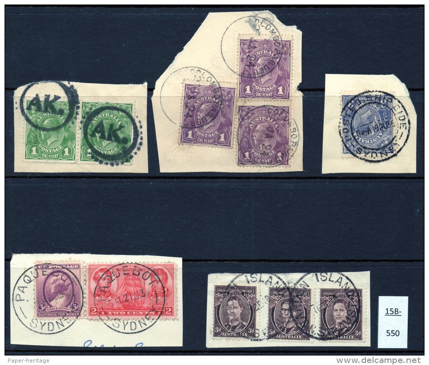 Australia : Various Ship, Paquebot Sydney On USA Stamps, AK, Garden Island (NSW) Postmarks (5 Pieces) - Postmark Collection