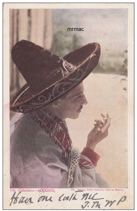 1907 Vintage Postcard (Undivided Back), Un Caballero (Man Smoking) - Mexico (ref.# 3046se) - Mexique