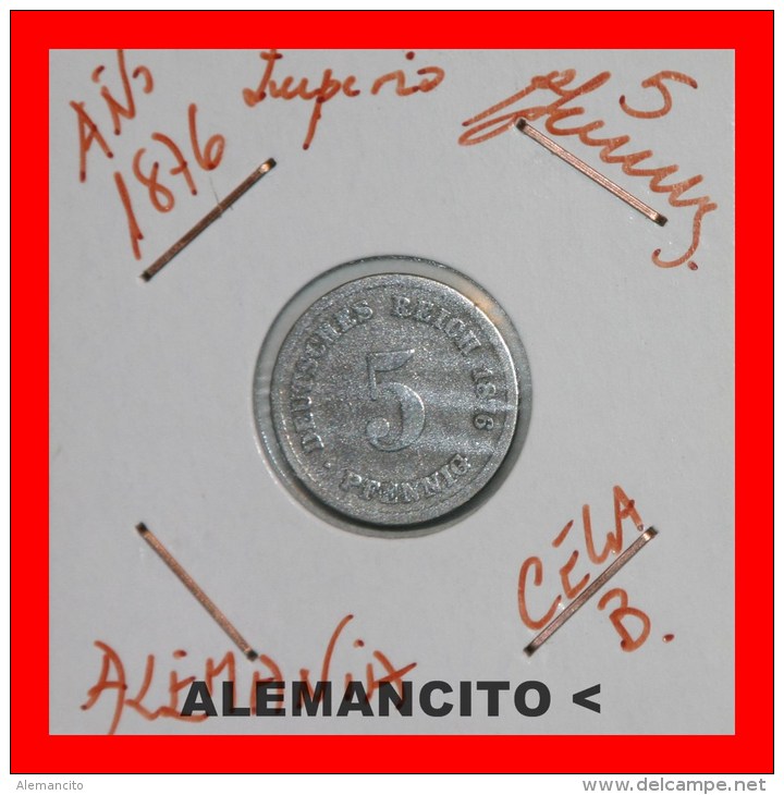 ALEMANIA  -  IMPERIO - DEUTSCHES REICH -  5 Pfn. AÑO 1876-B - 5 Pfennig