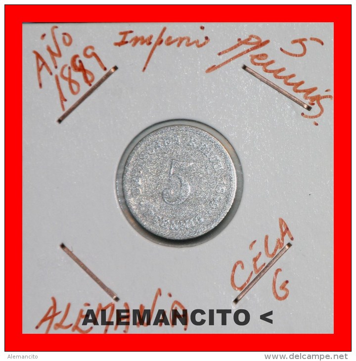 ALEMANIA  -  IMPERIO - DEUTSCHES REICH -  5 Pfn. AÑO 1889-G - 5 Pfennig