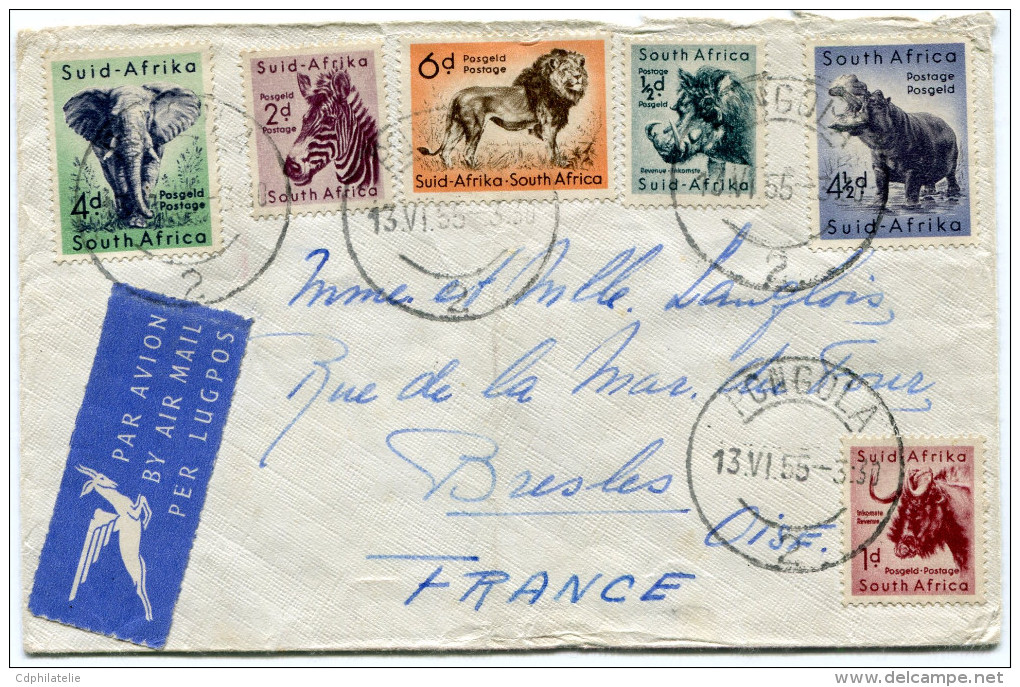 AFRIQUE DU SUD LETTRE PAR AVION DEPART PONGOLA 13 VI 55 POUR LA FRANCE - Lettres & Documents