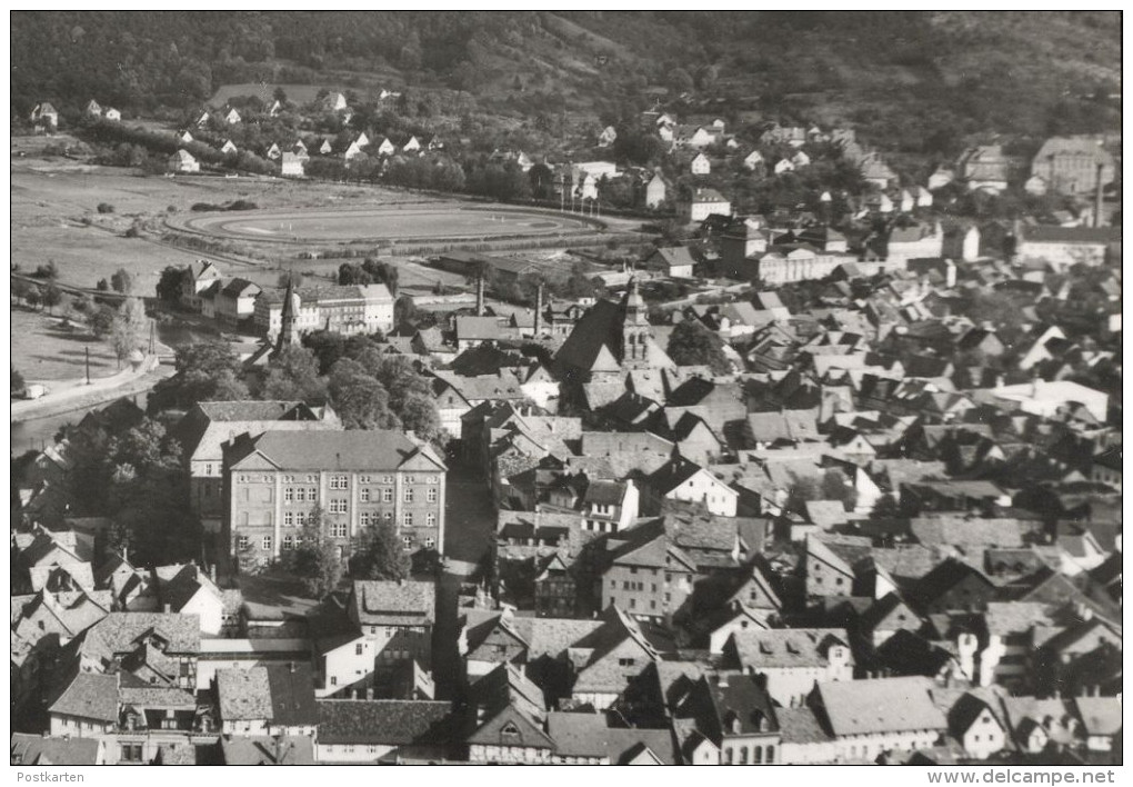 ÄLTERE POSTKARTE ESCHWEGE IM WERRALAND Werra Luftaufnahme Stadion Luftbild Fliegeraufnahme Ansichtskarte Stempelabschlag - Eschwege