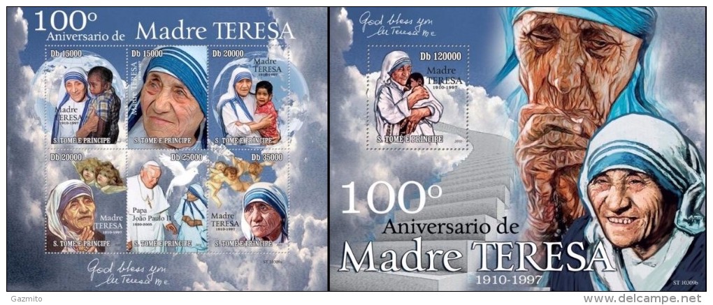 S. Tomè 2010, Mother Teresa, 6val In BF +BF - Mère Teresa