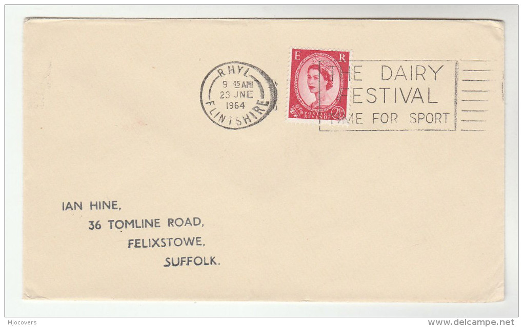 1964 Rhyl GB Stamps  COVER  SLOGAN Pmk DAIRY FESTIVAL TIME FOR SPORT - Covers & Documents