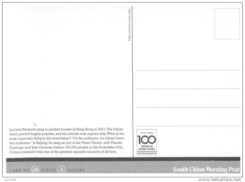 (616) Hong Kong - South China Morning Post - Pavarotti To Hong Kong In 2001 - Chine (Hong Kong)