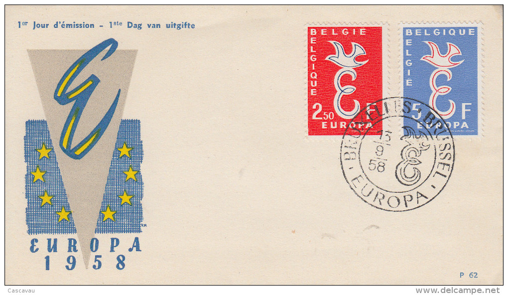 Enveloppe 1er Jour  BELGIQUE   EUROPA   BRUXELLES    1958 - 1958