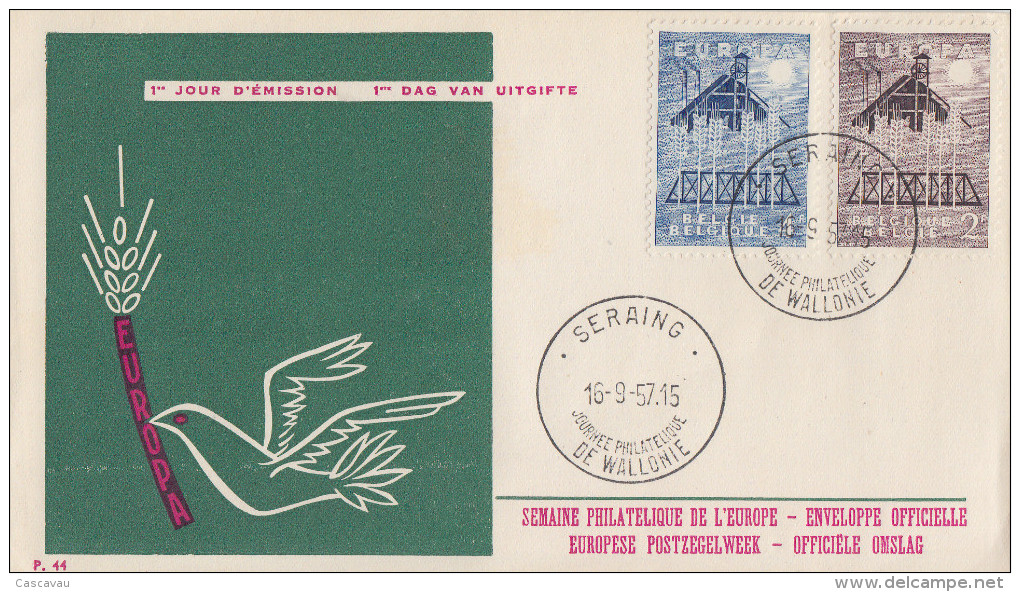 Enveloppe   FDC   1er   Jour  BELGIQUE   Paire  EUROPA   SERAING    1957 - 1957