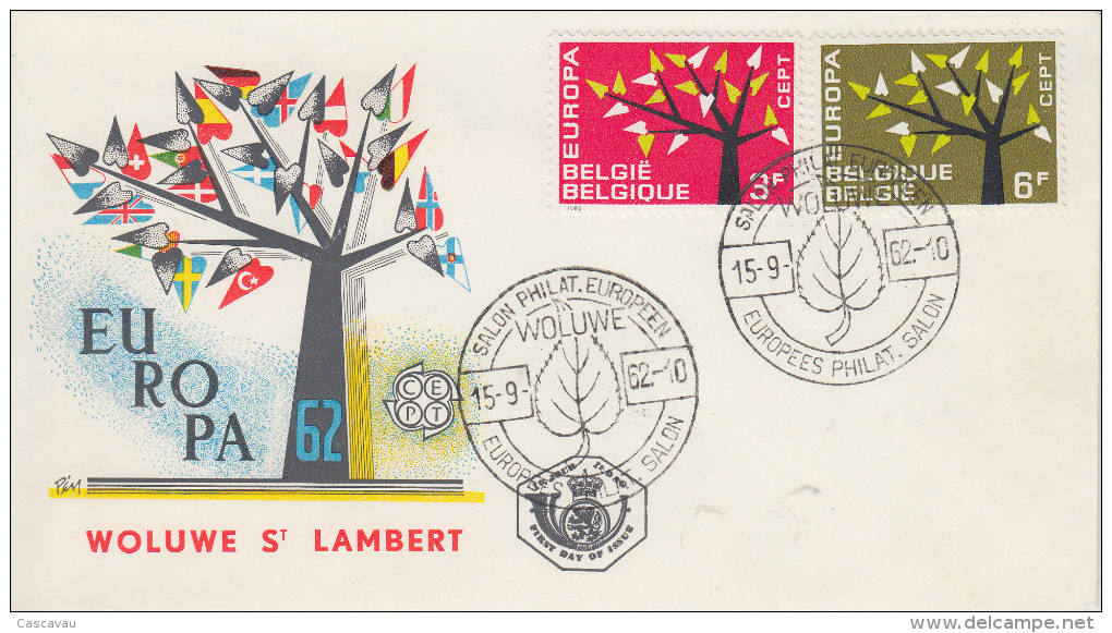 Enveloppe  FDC  1er  Jour   BELGIQUE   Paire   EUROPA   WOLUWE   SAINT  LAMBERT    1962 - 1962