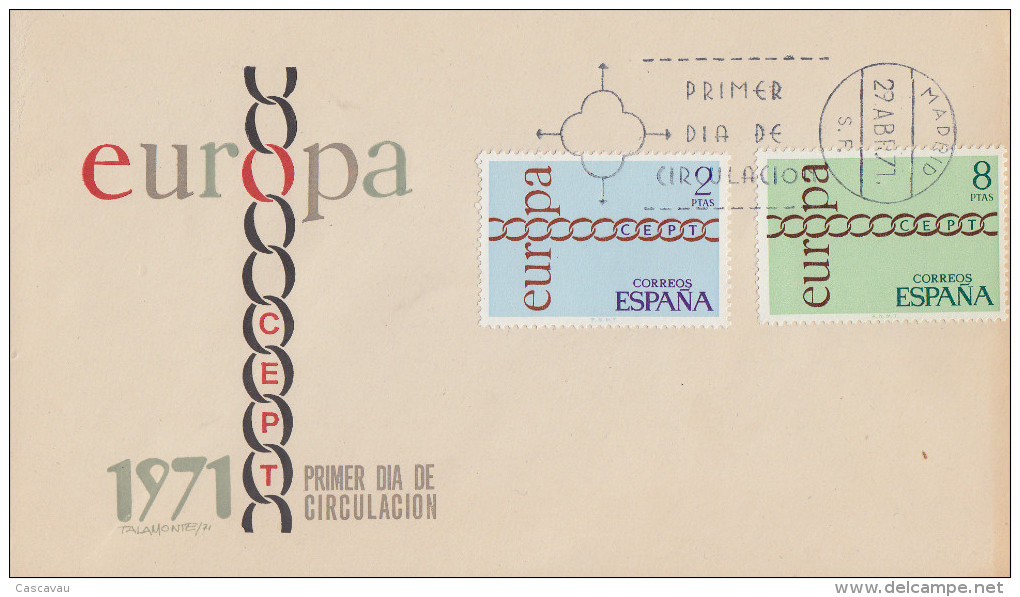 Enveloppe  1er  Jour   ESPAGNE   Paire   EUROPA    1971 - 1971