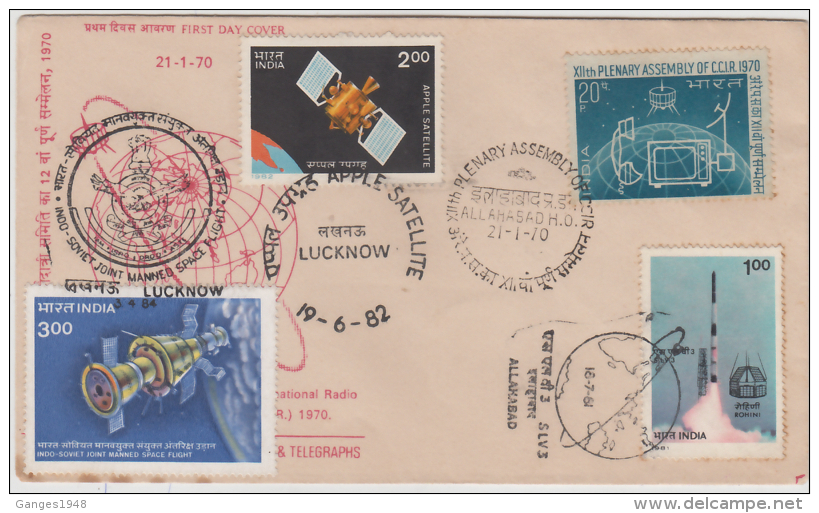 India  1970-83  Space 4 Different Issue Stamps Combination First Day Cover  # 86787  Inde Indien - Asie