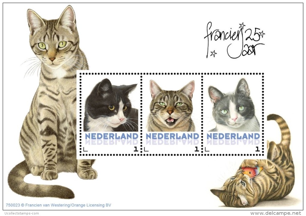 Nederland  2015  Katten 3 Cats Katzen   Velletje /sheetlet  Postfris/mnh/neuf - Neufs