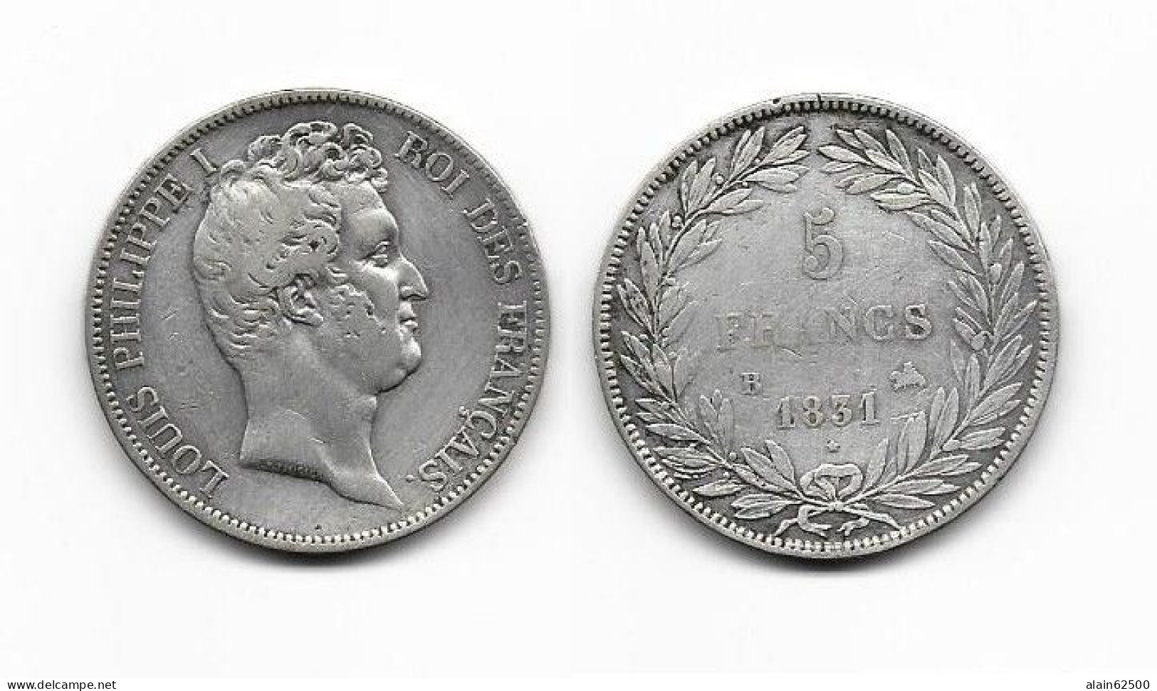 LOUIS - PHILIPPE I . 5 FRANCS . 1831 B . ( ROUEN ). TRANCHE EN CREUX . - 5 Francs