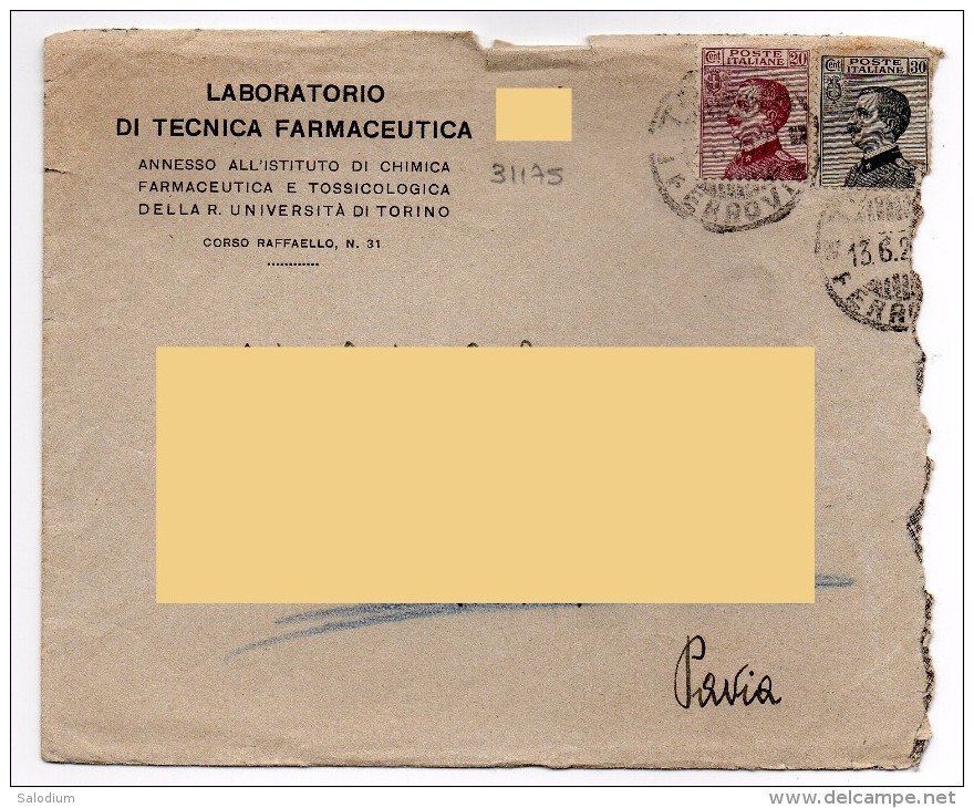1929 - TORINO - Farmacia Farmaceutica Chimica Tossicologia Regia Università - Medico Medicina - Storia Postale Regno - Verzekerd