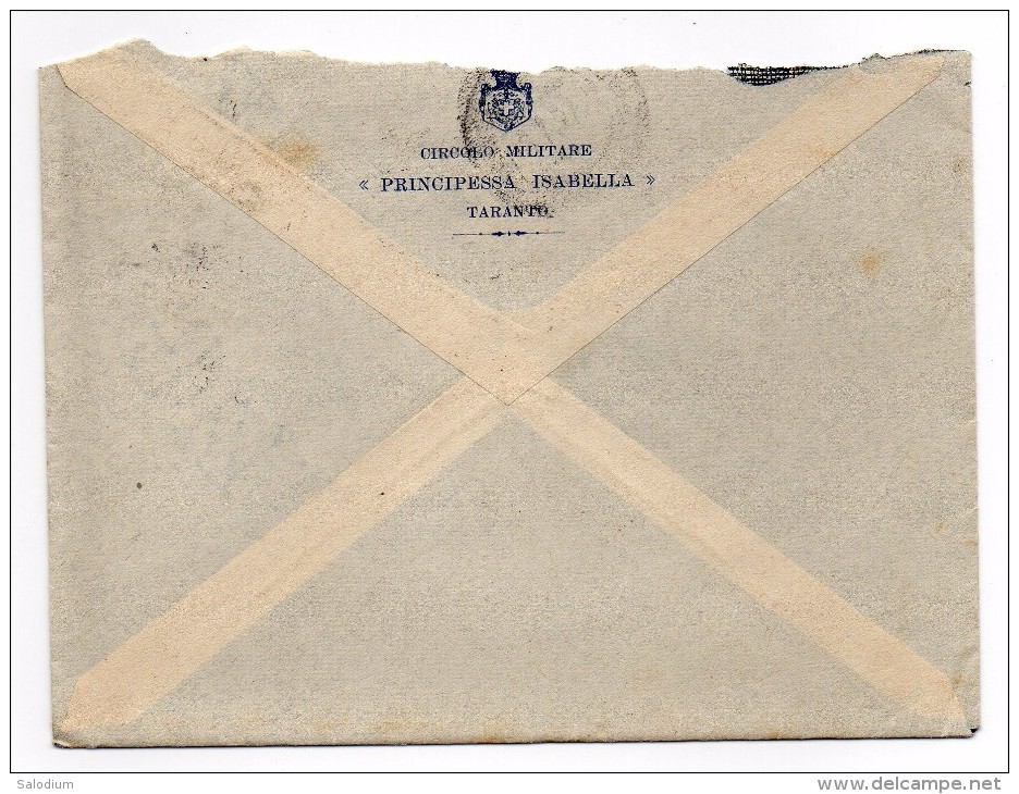 1927 - TARANTO - Circolo Militare - Principessa Isabella - Storia Postale Regno - Insured