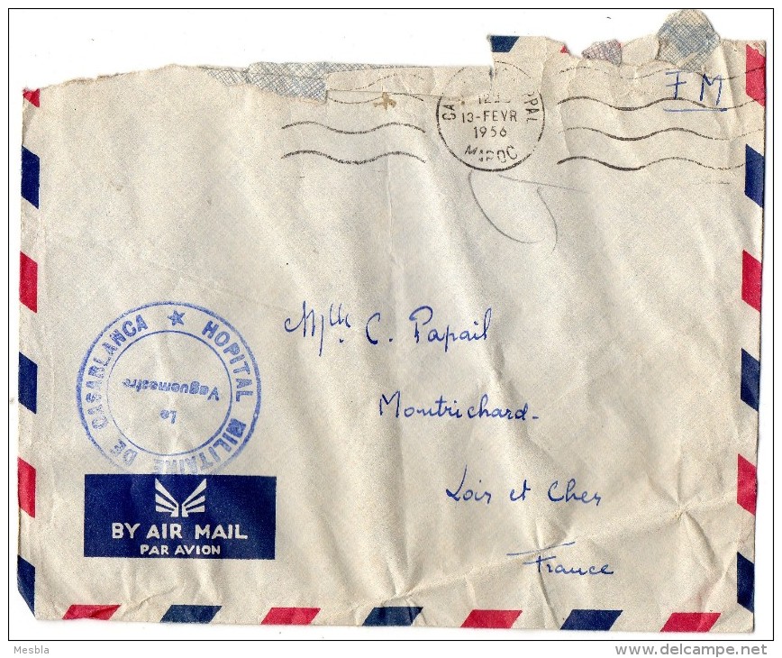 ENVELOPPE Avec LETTRE - CACHET  HOPITAL  MILITAIRE  DE  CASABLANCA - Le Vaguemestre - MAROC 1956 - Guerre D'Algérie