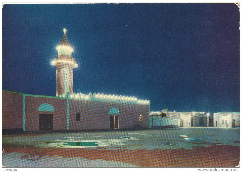 LIBYA -  Tobruk - Dar Essalam El Amina Mosque, Moschea, By Night, Old Photo Postcard - Libye