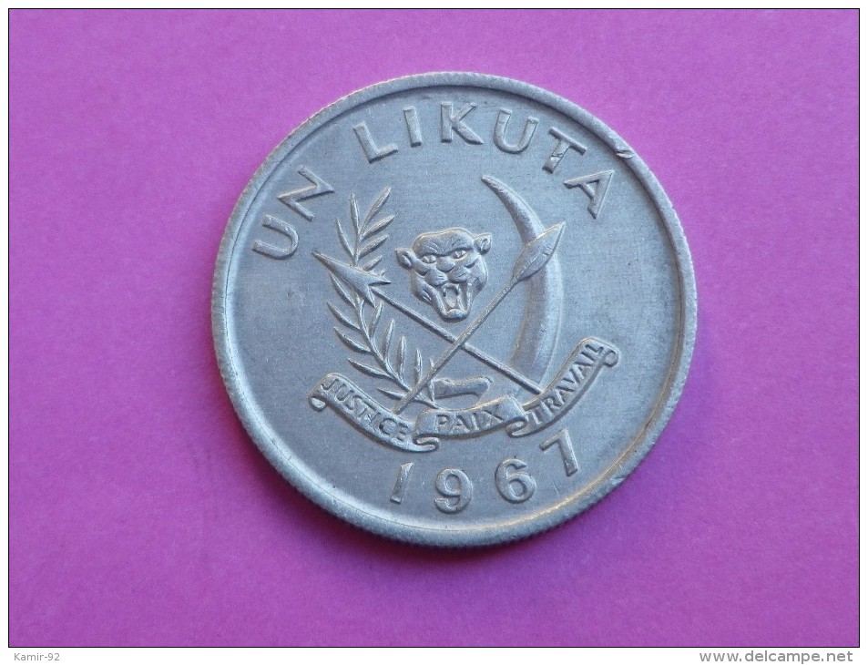 Congo 1 LIKUTA   1967  JUSTICE PAIX TRAVAIL    ALU    SUP   UNC - Congo (Democratische Republiek 1964-70)