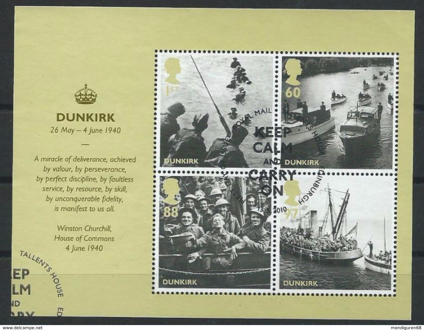 GROSSBRITANNIEN GRANDE BRETAGNE GB 2010 DUNKIRK SHEET MINT SG MS3086 MI B58-2958-61 SC SH2806 YV F76-3346-49 - Ganze Bögen & Platten