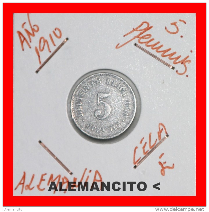 ALEMANIA  -   IMPERIO  -  DEUTSCHES REICH - 5 Pfn: AÑO 1910-E - 5 Pfennig