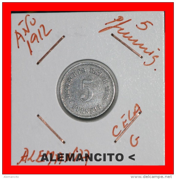 ALEMANIA  -   IMPERIO  -  DEUTSCHES REICH - 5 Pfn: AÑO 1912-G - 5 Pfennig