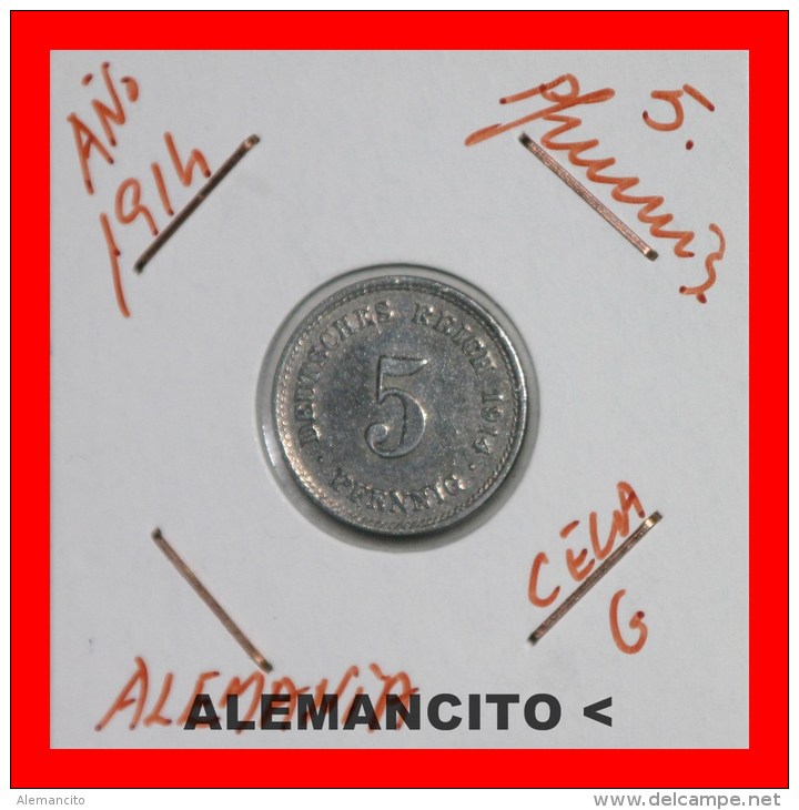 ALEMANIA  -   IMPERIO  -  DEUTSCHES REICH - 5 Pfn: AÑO 1914-G - 5 Pfennig
