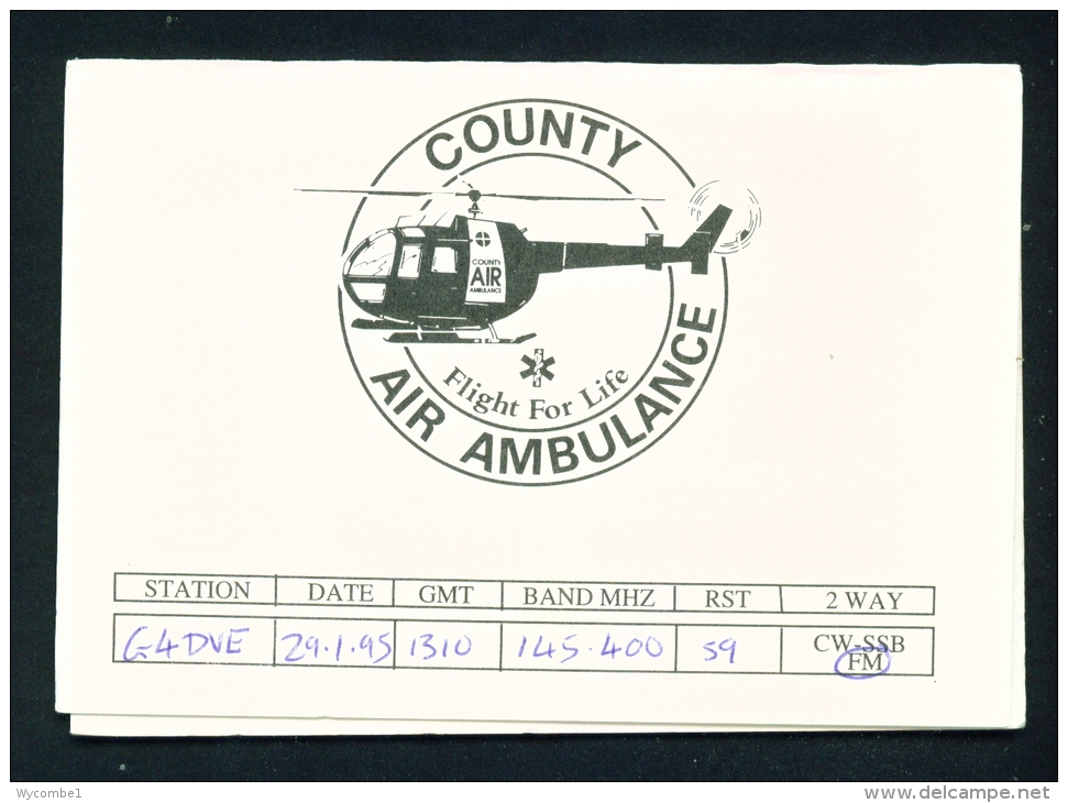 UK  -  QSL Card  County Air Ambulance  As Scan - Radio