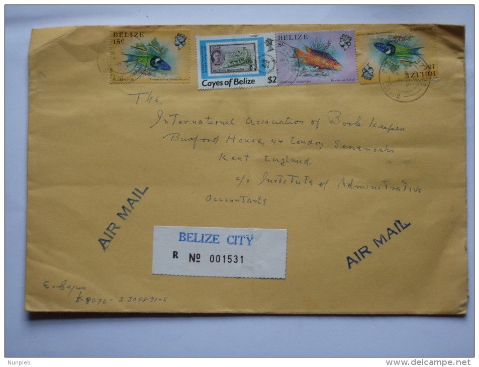 BELIZE AIR MAIL REGISTERED 1988 COVER BELIZE CITY TO ENGLAND - Belize (1973-...)