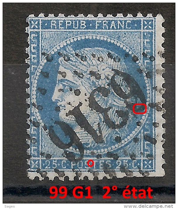 99 G1, 2° état, Cérès 25c Type I. 3 SCANS - 1871-1875 Ceres