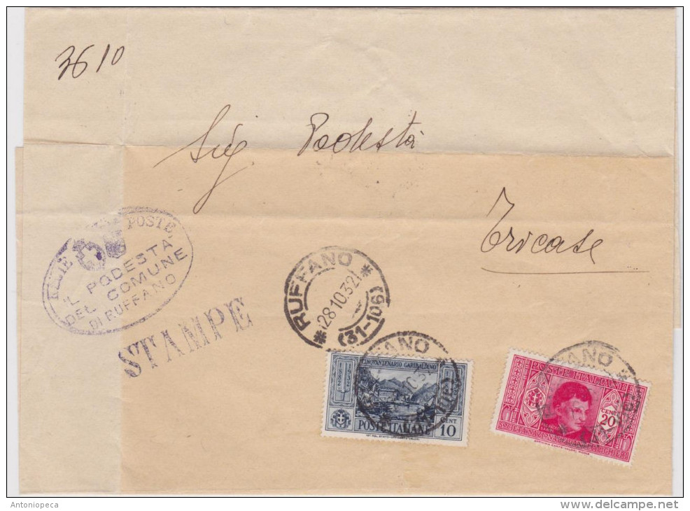 ITALIA 1932 Lettera Con 10c Garibaldi E 20c Dante Prezzo Di Catalogo Euro 28 - Storia Postale